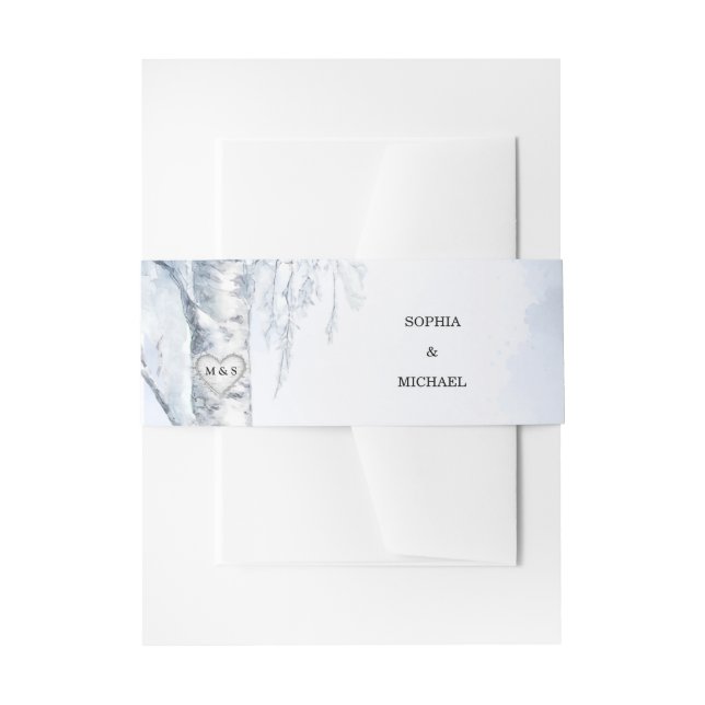 Cintas Para Invitaciones Cinturón de Invitación de Boda de Abedul Congelado (Anverso Ejemplo)