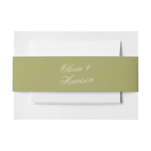 Cintas Para Invitaciones Cinturón de Invitación de Boda Verde Oliva (Anverso Ejemplo)