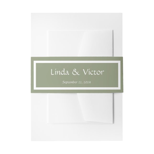 Cintas Para Invitaciones Cinturón de invitación de boda verde salvia (Anverso Ejemplo)