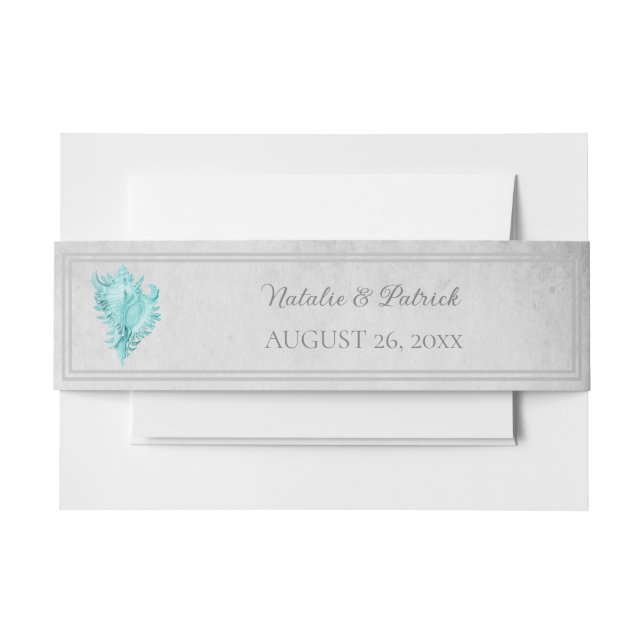 Cintas Para Invitaciones Cinturón de Invitación de Concha de Teal (Anverso Ejemplo)