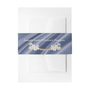 Cintas Para Invitaciones Cinturón de seda azul, verde, dorado y perlas marf