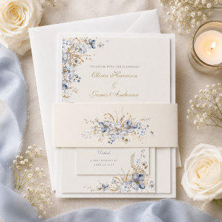 Cintas Para Invitaciones Cinturón de Vientre de Boda Botánico Azul Polvorie