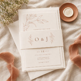 Cintas Para Invitaciones Cinturón de Vientre de Boda Botánico Marfil Terrac