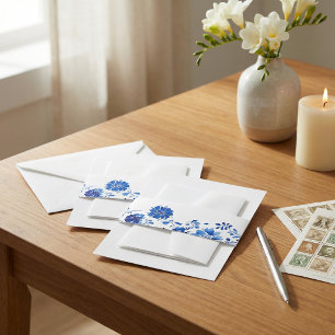 Cintas Para Invitaciones Cinturón de Vientre de Boda Floral Acuarela Azul