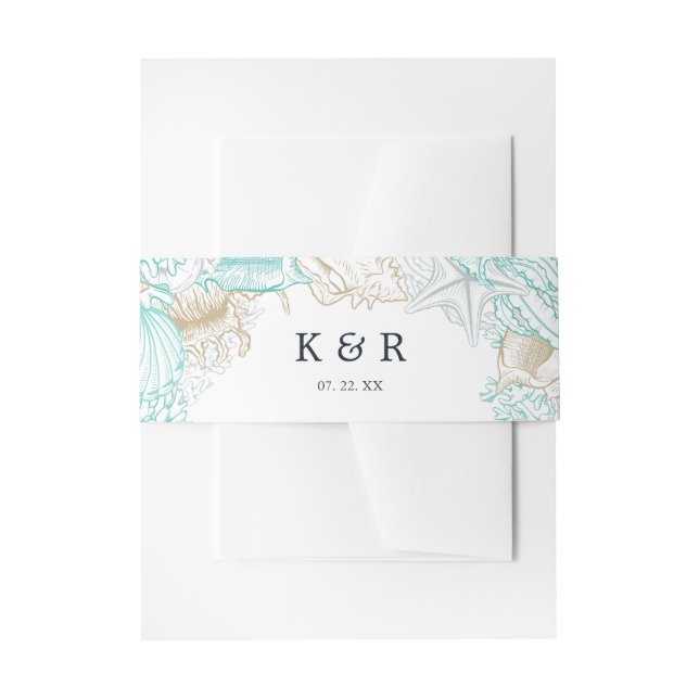 Cintas Para Invitaciones Cinturón de Vientre de Boda Turquesa Costero Marin (Anverso Ejemplo)