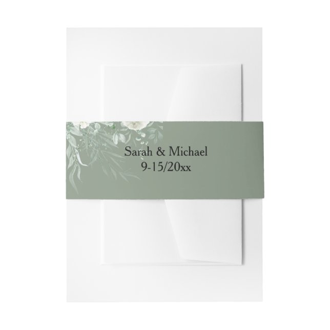 Cintas Para Invitaciones Cinturón de vientre de verde salvia (Anverso Ejemplo)