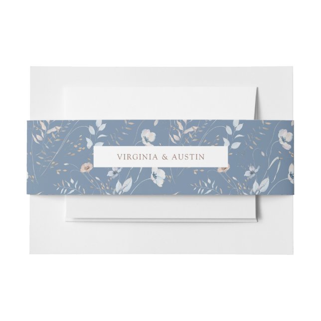 Cintas Para Invitaciones Cinturón Floral Azul Boho (Anverso Ejemplo)