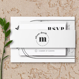 Cintas Para Invitaciones Círculo con nombres y boda blanco negro monograma
