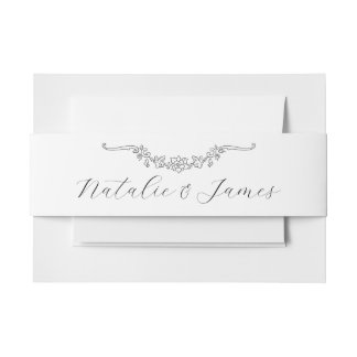 Cintas Para Invitaciones Clásico Boda Floral en Blanco y Negro con Estilo O