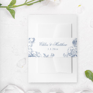 Cintas Para Invitaciones Clásico Elegante Floral Boda Azul Polvoriento