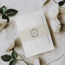 Cintas Para Invitaciones Clásico Gris Monograma Formal Floral Escudo Boda
