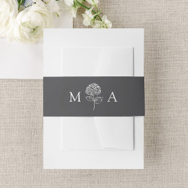 Cintas Para Invitaciones Clásico Monograma de Bodas con Hortensias al Carbó