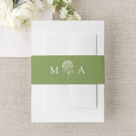 Cintas Para Invitaciones Clásico Monograma de Bodas de Hortensia Verde Oliv