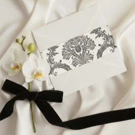 Cintas Para Invitaciones Clásico patrón rococó de damasco de marfil para bo