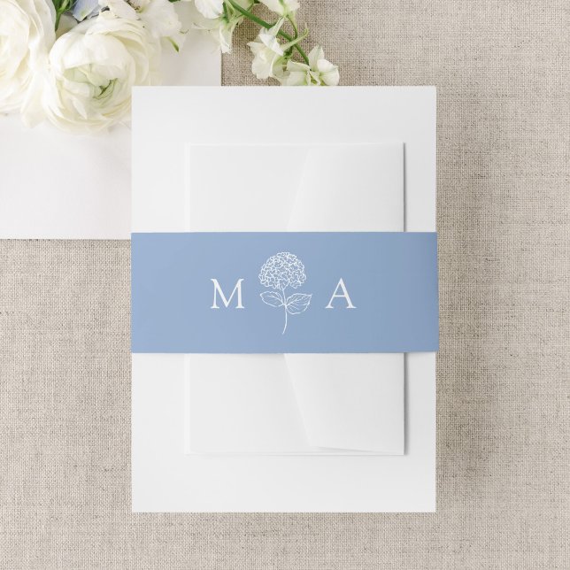 Cintas Para Invitaciones Classic Blue Hydrangea Monogram Wedding (Subido por el creador)