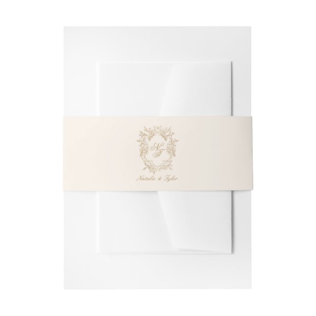 Cintas Para Invitaciones Classic Brown Monogram Crest Invitation Belly Band (Anverso Ejemplo)