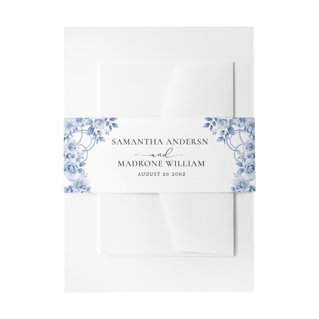 Cintas Para Invitaciones Classic Dusty Blue Rose Floral Wedding  (Anverso Ejemplo)
