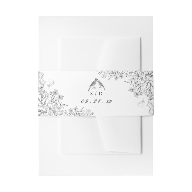 Cintas Para Invitaciones Classic Elegant Black White Floral Wedding  (Anverso Ejemplo)