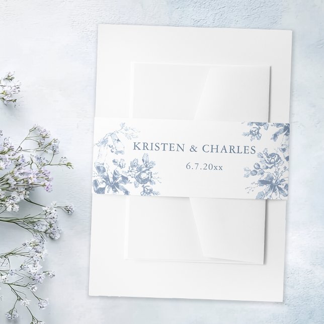 Cintas Para Invitaciones Classic French Blue Flowers & Ribbons Wedding (Subido por el creador)