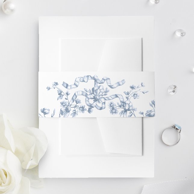 Cintas Para Invitaciones Classic French Blue Flowers & Ribbons Wedding (Subido por el creador)