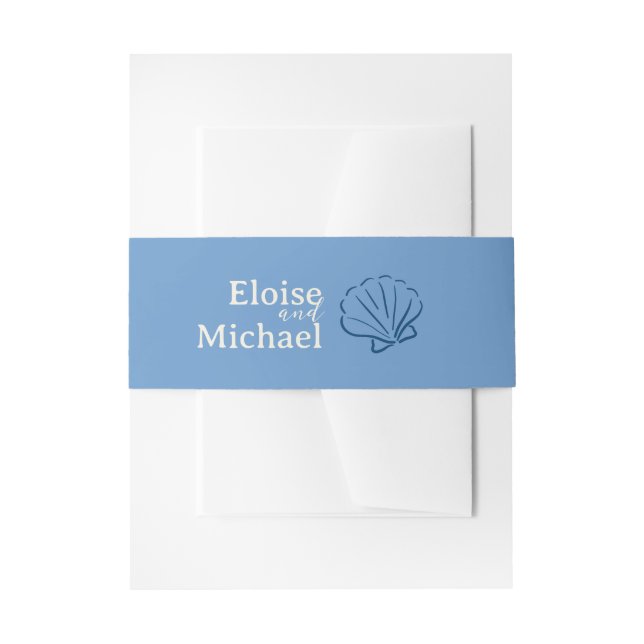 Cintas Para Invitaciones Coastal Blue and Seashell Illustration  (Anverso Ejemplo)