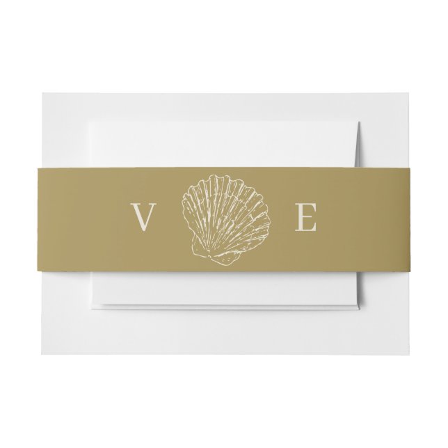 Cintas Para Invitaciones Coastal Gold & Ivory Hand Drawn Seashell Monogram (Anverso Ejemplo)