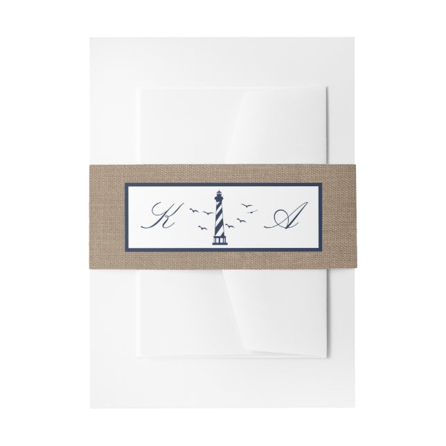 Cintas Para Invitaciones Colección de Bodas Burlap del faro náutico (Anverso Ejemplo)