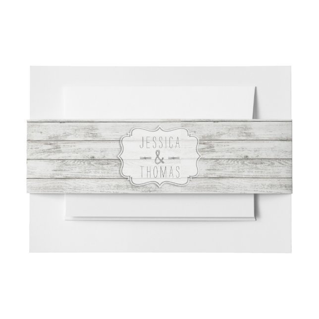 Cintas Para Invitaciones Colección Nautical Whitewashed Wood Beach Wedding (Anverso Ejemplo)