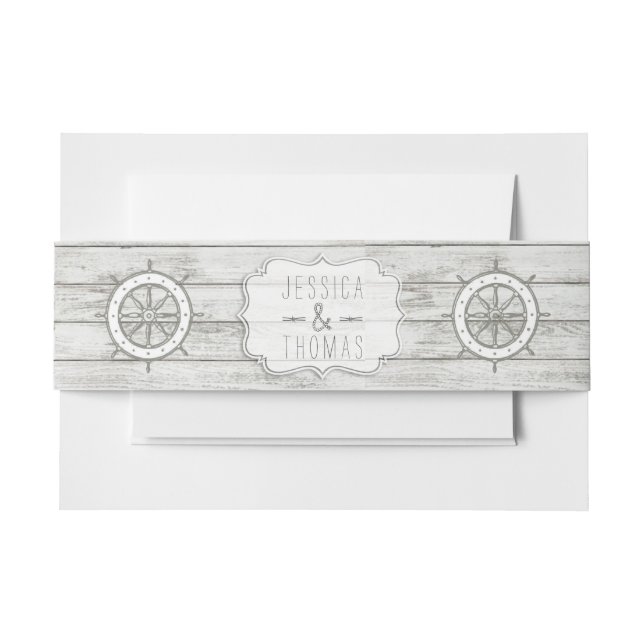 Cintas Para Invitaciones Colección Nautical Whitewashed Wood Beach Wedding (Anverso Ejemplo)