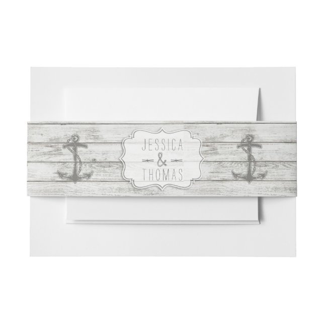 Cintas Para Invitaciones Colección Nautical Whitewashed Wood Beach Wedding (Anverso Ejemplo)