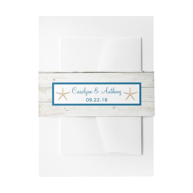 Cintas Para Invitaciones Colección Starfish Whitewashed Wood Beach Wedding (Anverso Ejemplo)