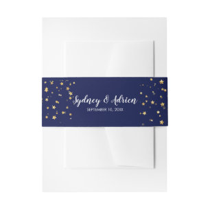 Cintas Para Invitaciones confetti de efecto metalizado dorado Banda Belly