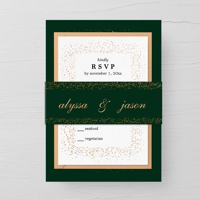 Cintas Para Invitaciones Confetti de Esmeralda y Bronce estalla Boda (Subido por el creador)