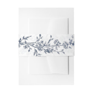 Cintas Para Invitaciones Conjunto de Boda Floral Vintage Azul Polvoriento B