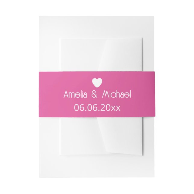 Cintas Para Invitaciones Corazón de Boda Rosa Frambuesa (Anverso Ejemplo)