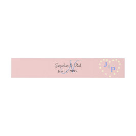 Cintas Para Invitaciones Corazón de lunares crema con monograma rosa azul
