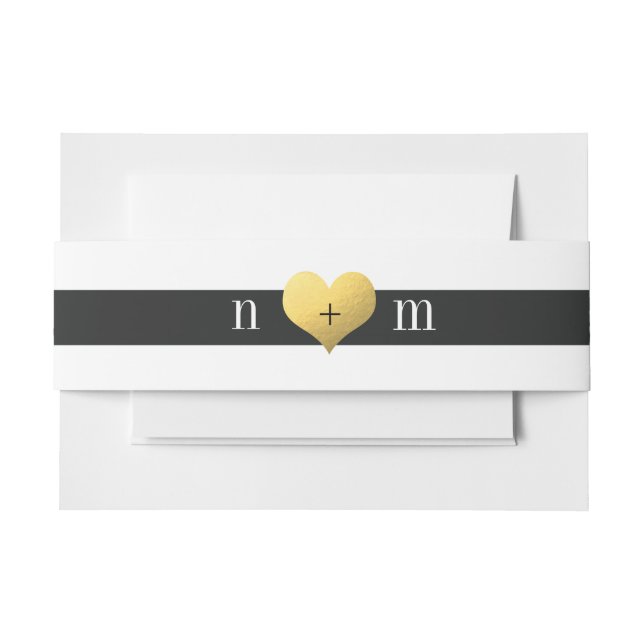Cintas Para Invitaciones Corazón del Relieve metalizado dorado + Bandas del (Anverso Ejemplo)