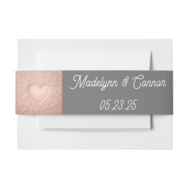 Cintas Para Invitaciones Corazón rosa monograma moderno con Boda gris