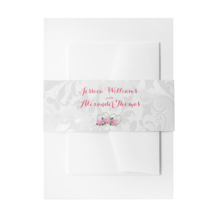 Cintas Para Invitaciones Corazones de Perla y Rosas Damasco Boda
