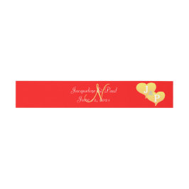 Cintas Para Invitaciones Corazones de puesta de sol rojos monograma dorado