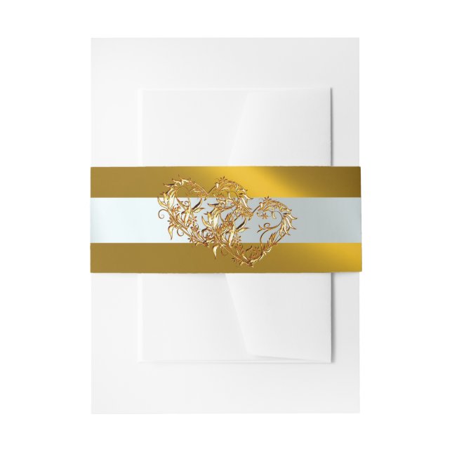 Cintas Para Invitaciones Corazones y Cinta - Oro/Oro (Anverso Ejemplo)