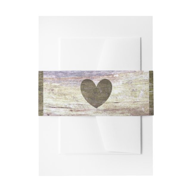 Cintas Para Invitaciones Country Wood Heart Boda (Anverso Ejemplo)