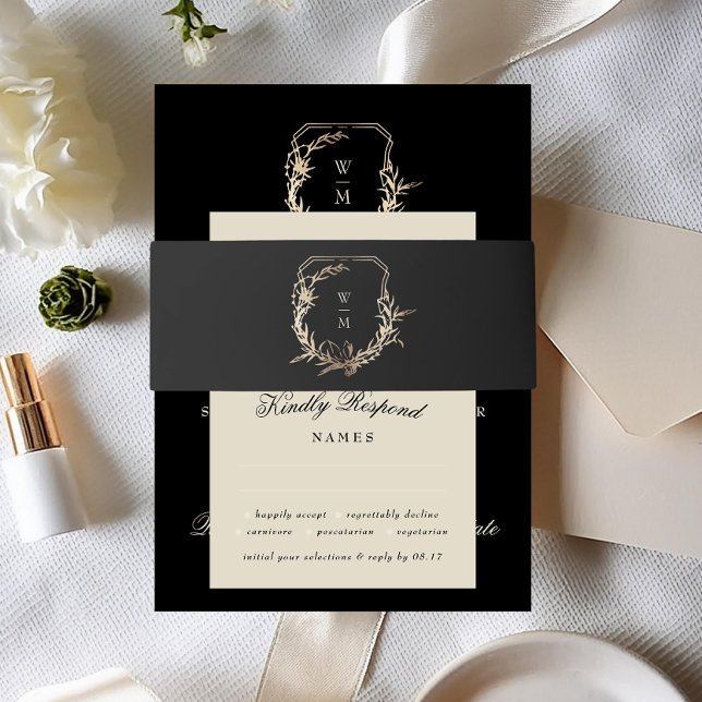 Cintas Para Invitaciones Crema formal y Monograma negro Boda de guirnaldas  (Subido por el creador)