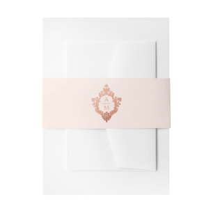 Cintas Para Invitaciones Crest Blush Rosa Rosa Dorado Vintage Monograma Orn