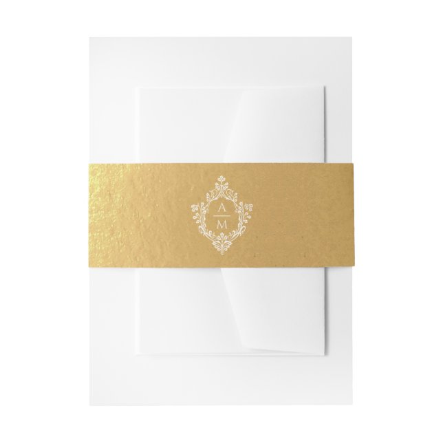 Cintas Para Invitaciones Crest Faux Gold Foil Ivory Wedding Monogram  (Anverso Ejemplo)