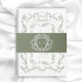 Cintas Para Invitaciones Crest Monograma de Salvia Rosa Trepadora Boda