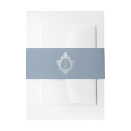 Cintas Para Invitaciones Crest Polvo Azul Plateado Elegante Monograma Antig