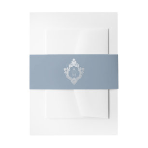 Cintas Para Invitaciones Crest Polvo Azul Plateado Elegante Monograma Antig