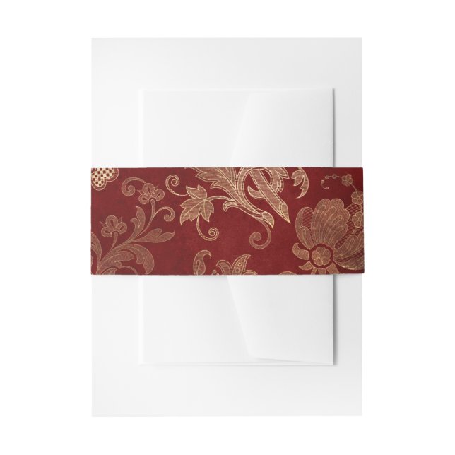Cintas Para Invitaciones Crimson Red and Gold Vinttice Damask (Anverso Ejemplo)