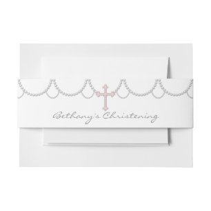 Cintas Para Invitaciones Cruz Perla Rosa Bautizo